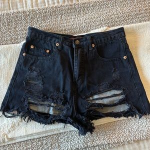 Black Denim High Waist Short